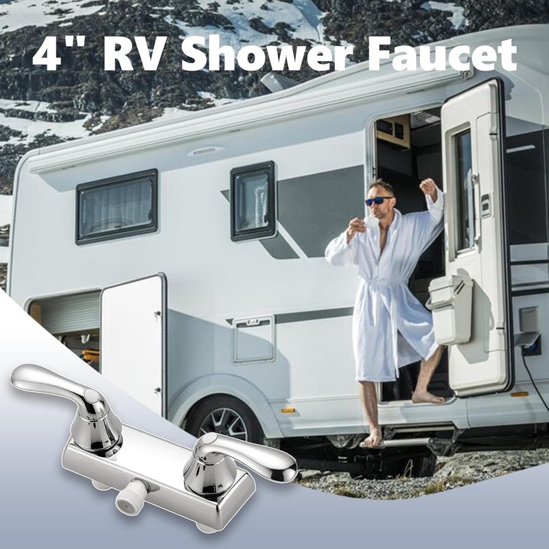 OasisFlow RV Shower Faucet 4" Camper Shower Faucet Replacement Valve Diverter with Hot/Cold Handles Compatible with Dura Faucet DF-SA100LH (Chrome Polished) - Image 2